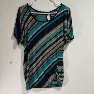 Lavish Teal and Brown Striped Short Sleeve Top